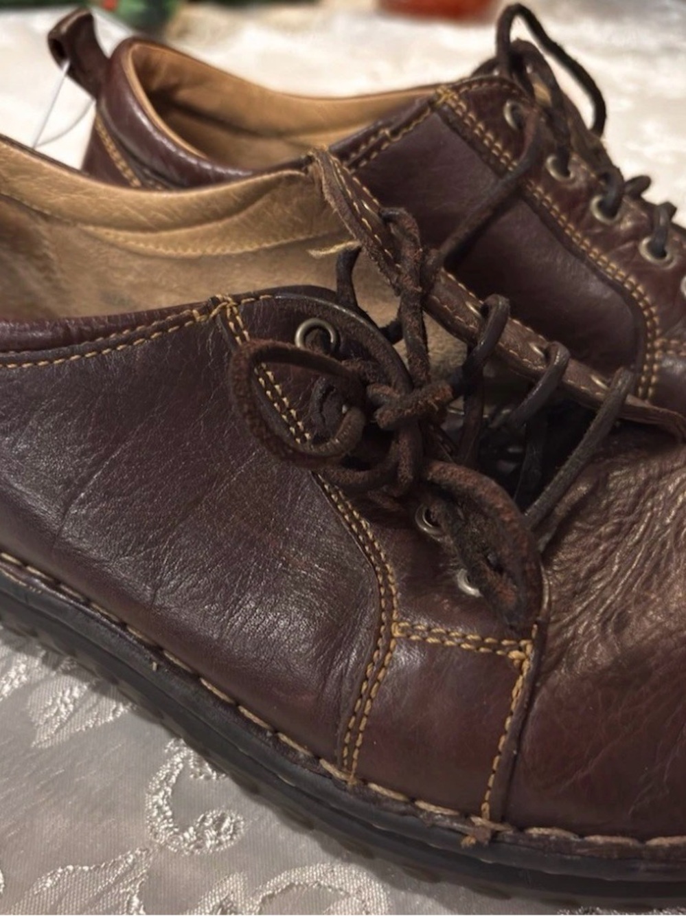 Born Brown Leather Lace-Up Oxford Comfort Shoes Women’s 9 Distressed Casual - Picture 2 of 9